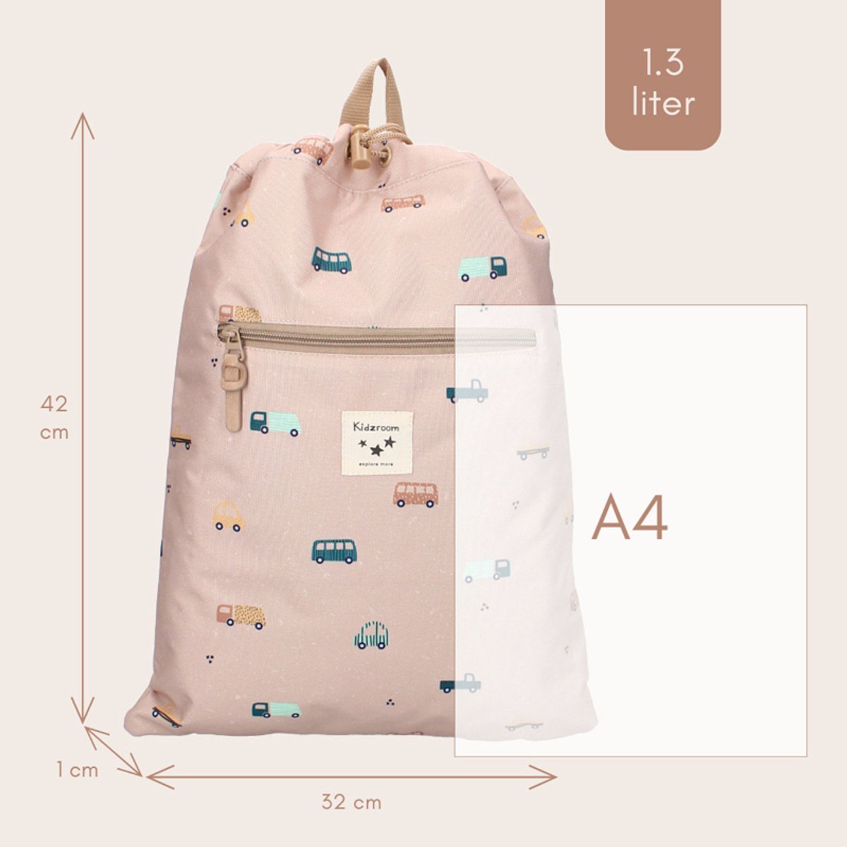 Kidzroom Gymtas - Sweet Cuddles - Brown | Duurzame gymtas voor kinderen - Afbeelding 2