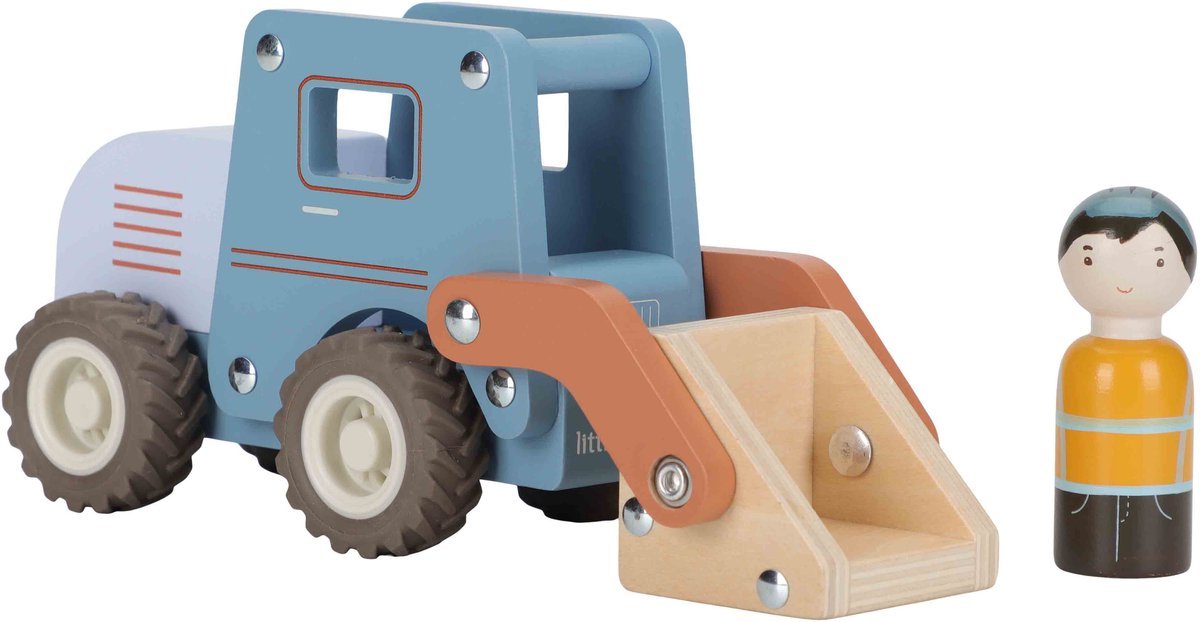 Houten Bulldozer Speelgoed – Stevige Mini Bulldozer met Schepbak & Bouwvakker