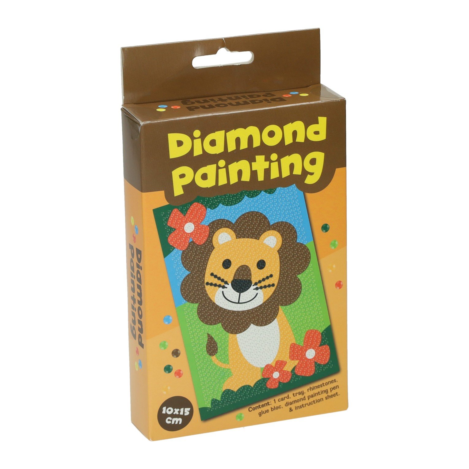 Leeuw Diamond Painting Set – Kleurrijke Knutselset voor Kinderen vanaf 3 Jaar | 10 x 15 cm