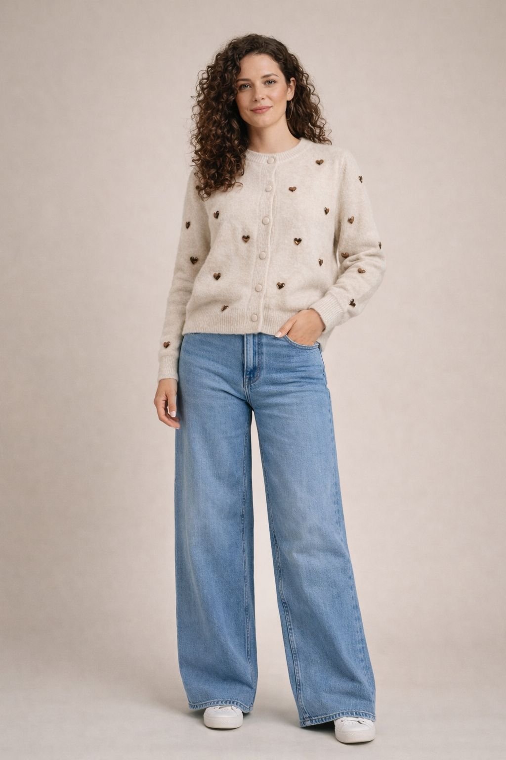 Vest | beige met gouden hartjes