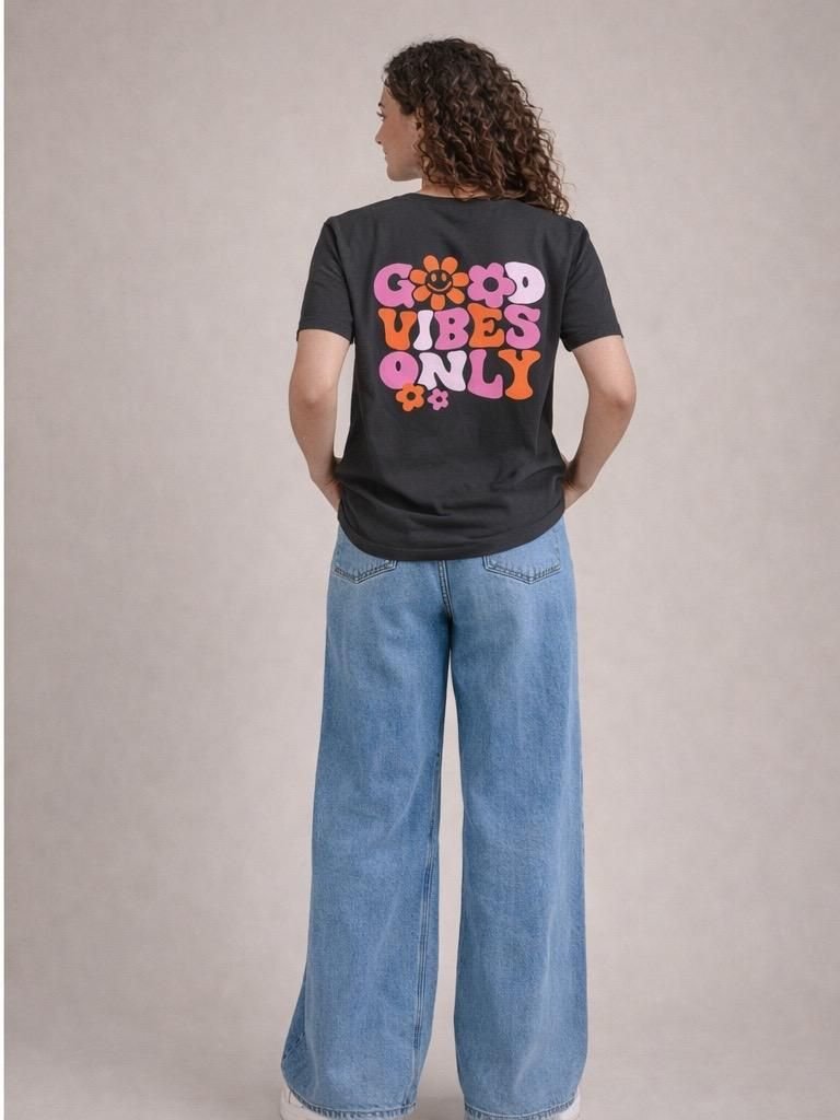 T-shirt | zwart | good vibes only - Afbeelding 2