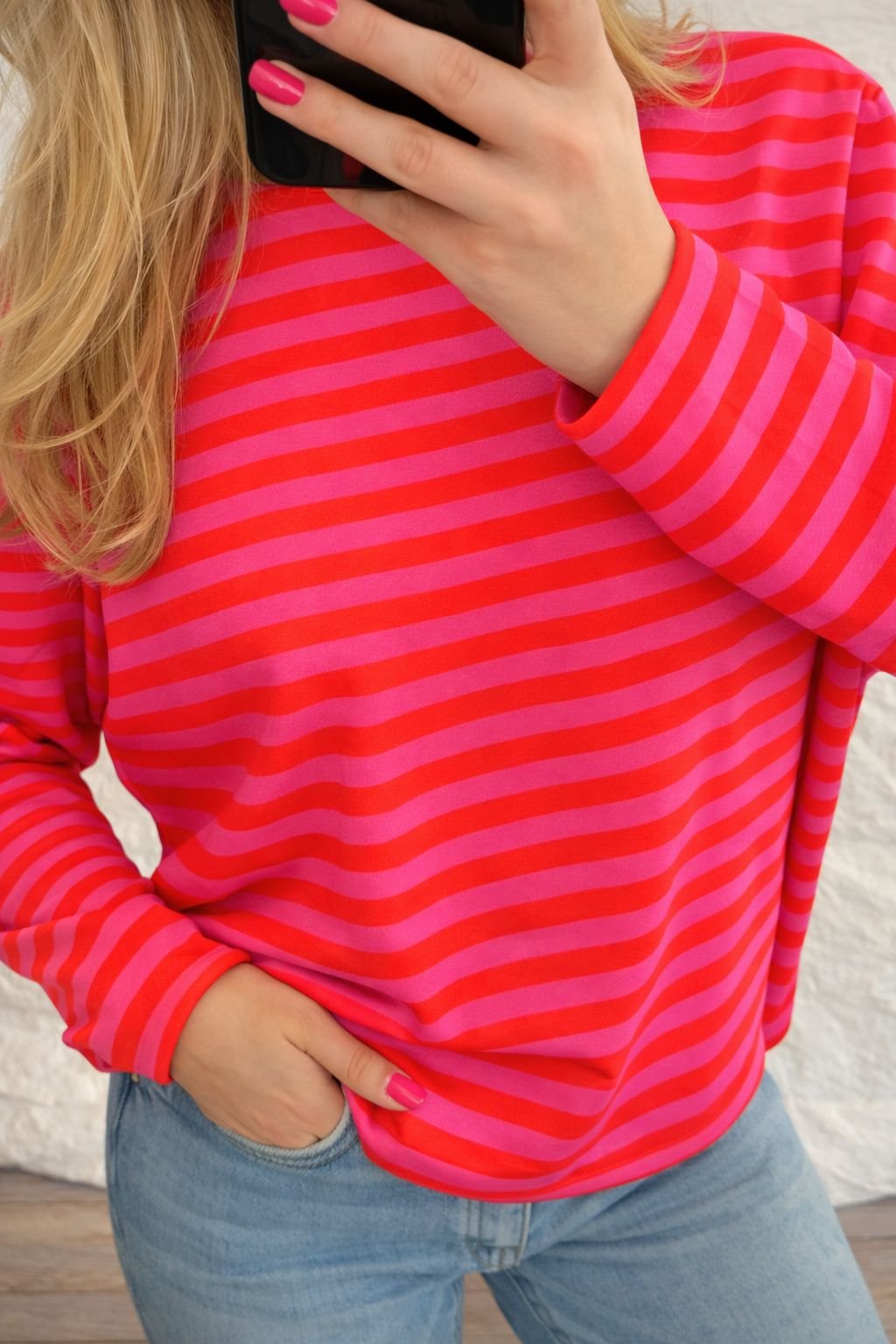 Longsleeve | gestreept | roze|rood
