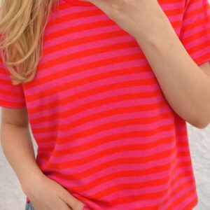 T-shirt | gestreept | koraal/ roze