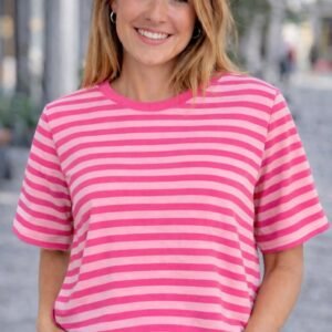 T-shirt | gestreept | roze/ licht roze