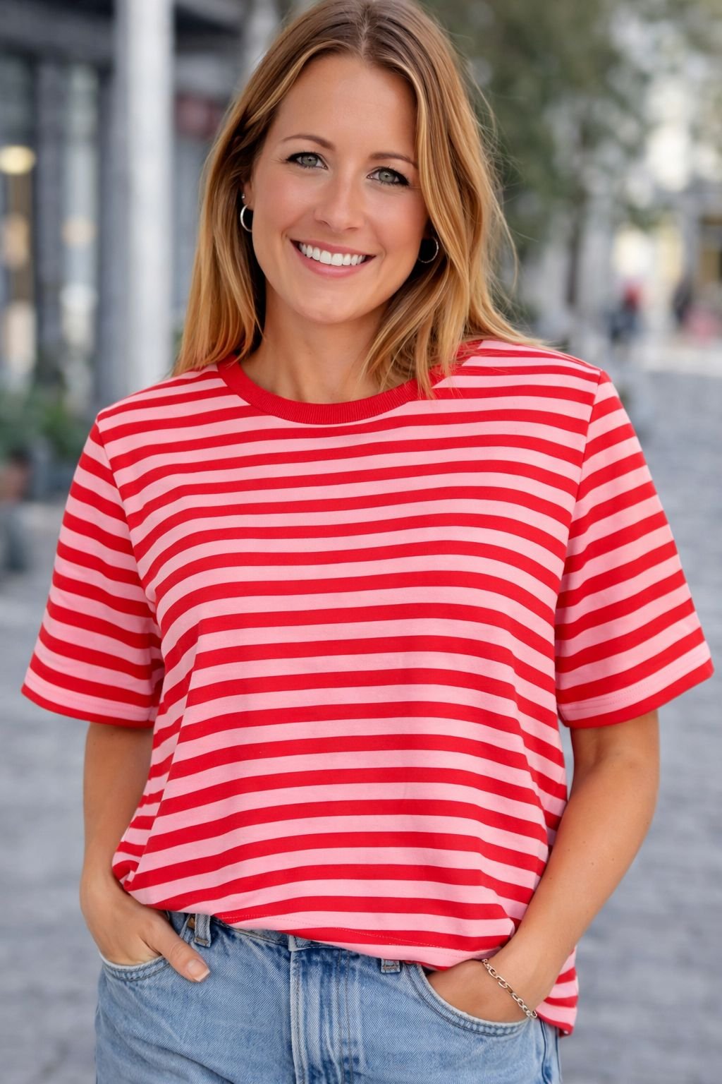 T-shirt | gestreept | Rood/roze