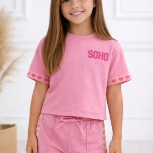 Set| hartjesbroek en t-shirt | roze | korte broek