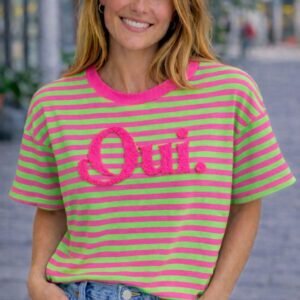T-shirt | gestreept | Qui | roze/groen