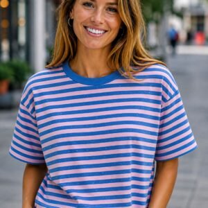 T-shirt | gestreept | sparkle | blauw /roze