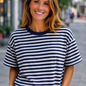 T-shirt | gestreept | sparkle | blauw