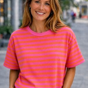 T-shirt | gestreept | sparkle | roze/oranje