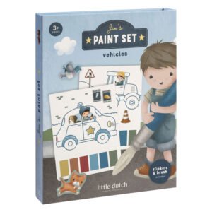 Little Dutch Jim Waterverfset Voertuigen – Inclusief Kwast en Stickers