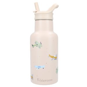 Kidzroom Drinkfles Small Talk Vliegtuigen Beige – 350 ml