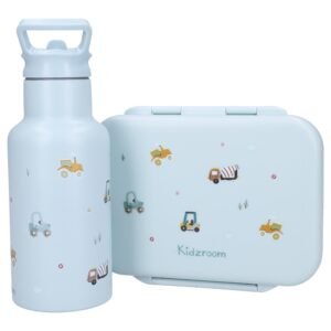 Kidzroom Drinkfles Sweet Sips Voertuigen Blauw – 350 ml