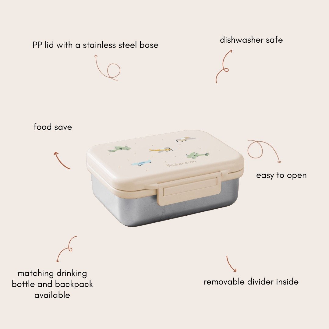 Kidzroom Lunchbox Small Talk Vliegtuigen Beige – RVS - Afbeelding 2